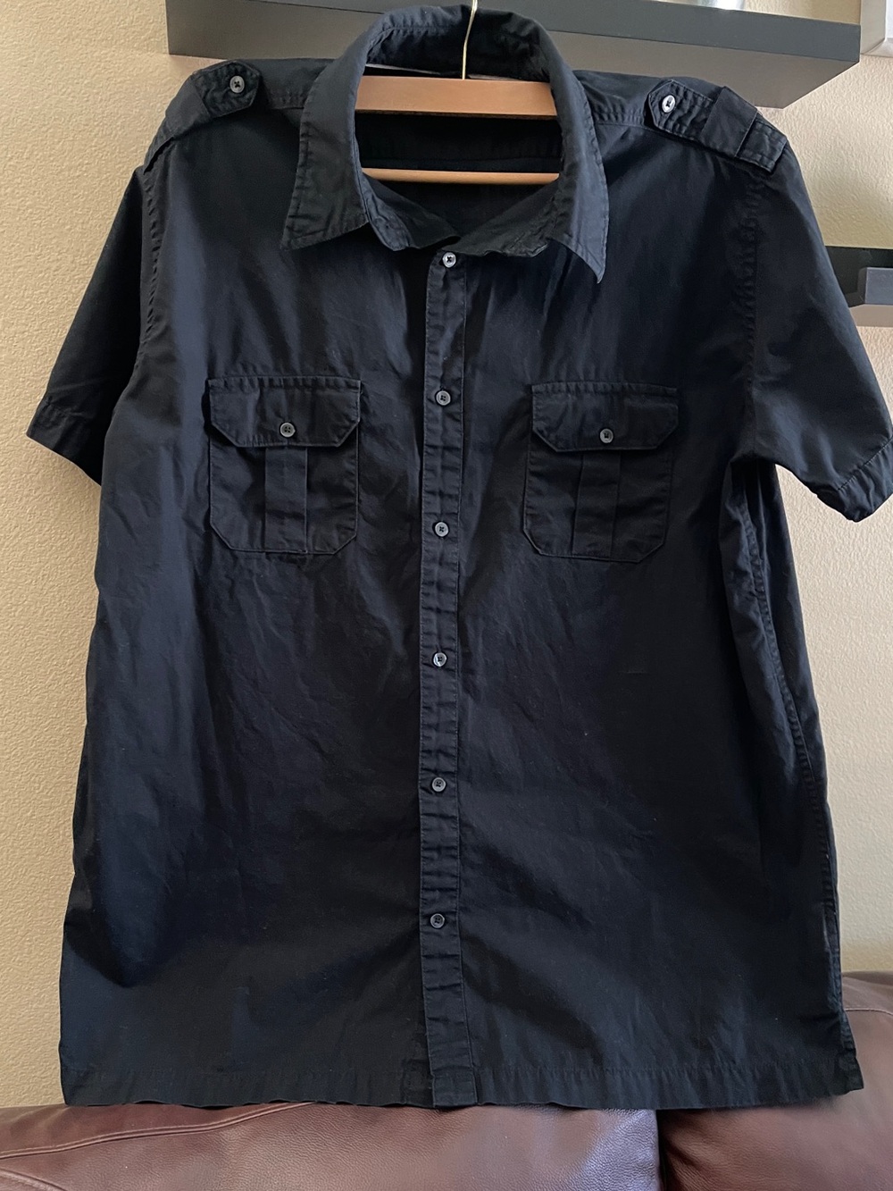 JF J.Ferrar Mens Button Down Short-Sleeve Black